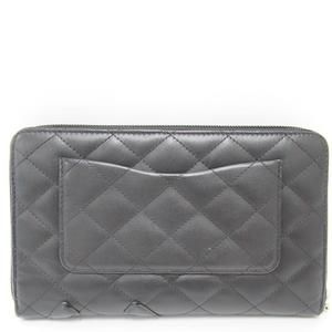 Chanel Long Round Cambon Zip Black Line Wallet